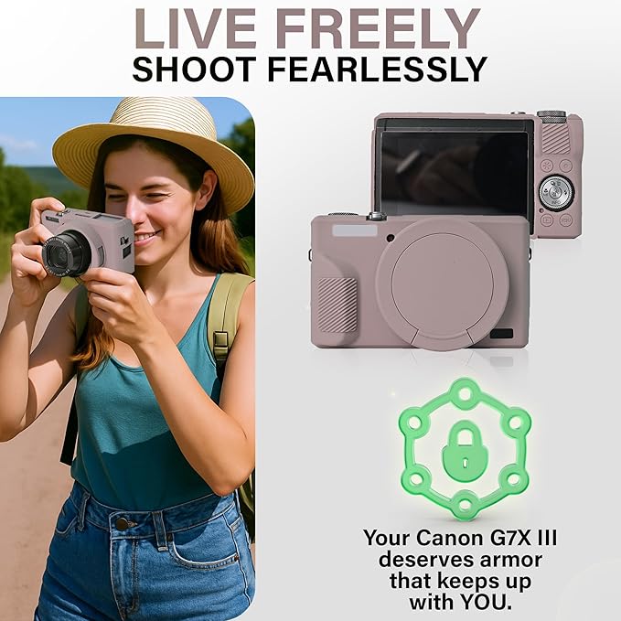 STSEETOP Camera Case Compatible with Canon G7X Mark III - Protective Silicone DSLR Skin Cover, Detachable Cage, Shockproof, Dustproof (Grey Taupe)