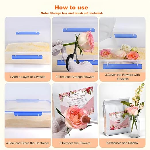 Aboofx 2LBS Silica Gel Flower Drying Crystals, Reusable Color Indicating Flower Preservation Kit with Gloves, Flower Drying Silica Gel Crystals Desiccant for DIY Wedding Funeral Bouquet Preservation