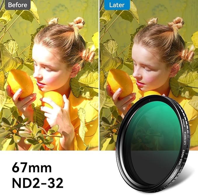 APEXEL 67mm Variable ND2-32 ND Filter for iPhone/DSLR Neutral Density Filter for iPhone Camera Lens 16 15 14 13 12 Pro Max Samsung Galaxy Huawei with Adapter Ring, Universal Clip, Cold Shoe