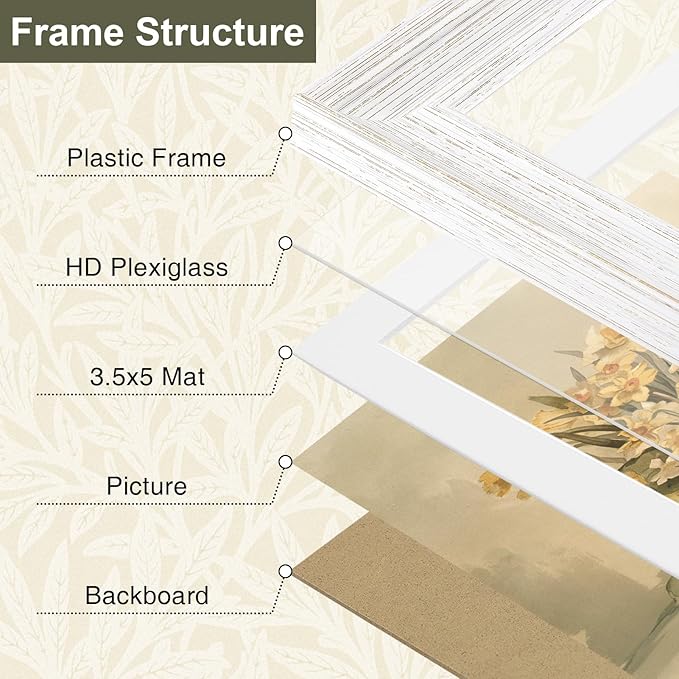 Vittanly 4x6 Picture Frame Set of 4, Vintage Photo Frame for Wall or Tabletop, Display 3.5x5 Pictures with Mat or 4x6 without Mat, Rustic Farmhouse Home Decor, Vintage White