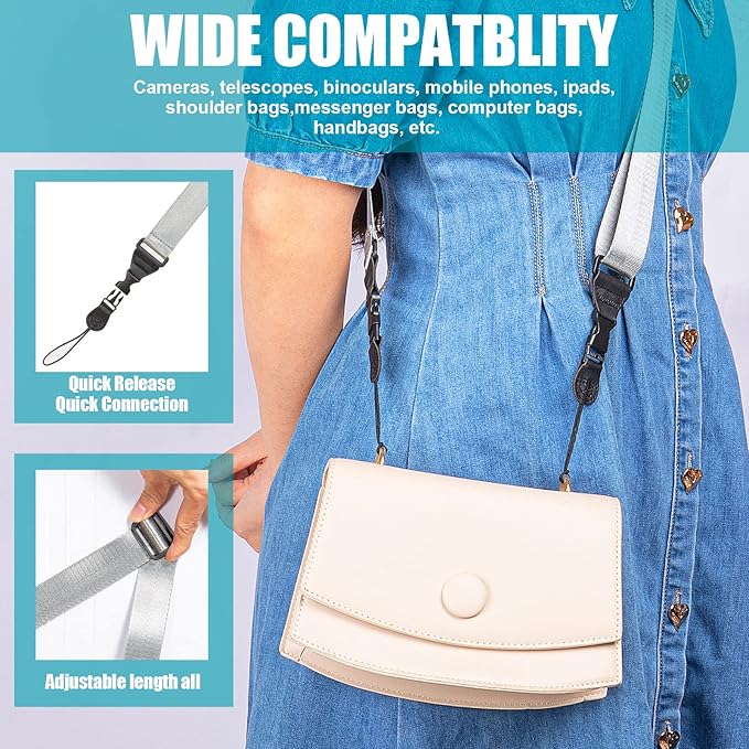 Qbily Universal Shoulder Strap 60 Inch - 3 Pieces, Adjustable Replacement Shoulder Neck Strap for iPhone, ipad, Tablet, Binoculars, Camera, Laptop, Luggage Bag （Grass Green, Black, Silver 3 Colors）