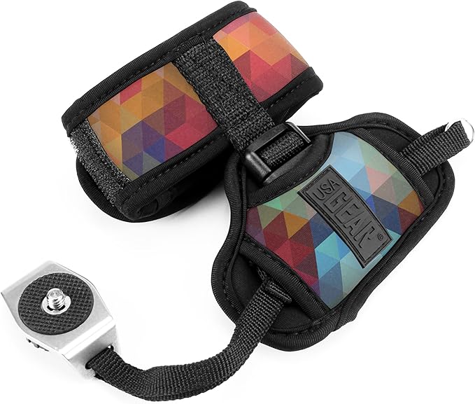 USA Gear Professional Grip Camera Wrist Hand Strap with Geometric Neoprene Design and Metal Plate - Compatible with Canon, Fujifilm, Nikon, Sony and more DSLR, Mirrorless, Point & Shoot Cameras
