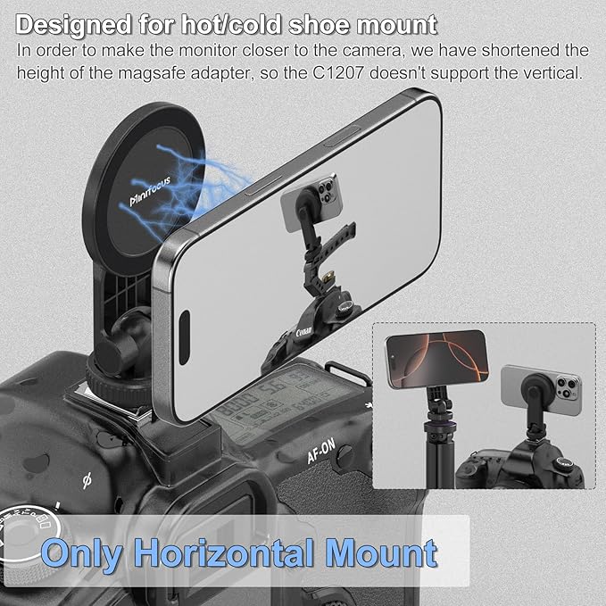 MINIFOCUS Magnetic Phone Tripod Mount for Magsafe, Hot Shoe Camera Adapter with 1/4" Threaded, Cold Shoe Phone Holder for Camera, Compatible with iPhone 17/16/15/14/13 Series