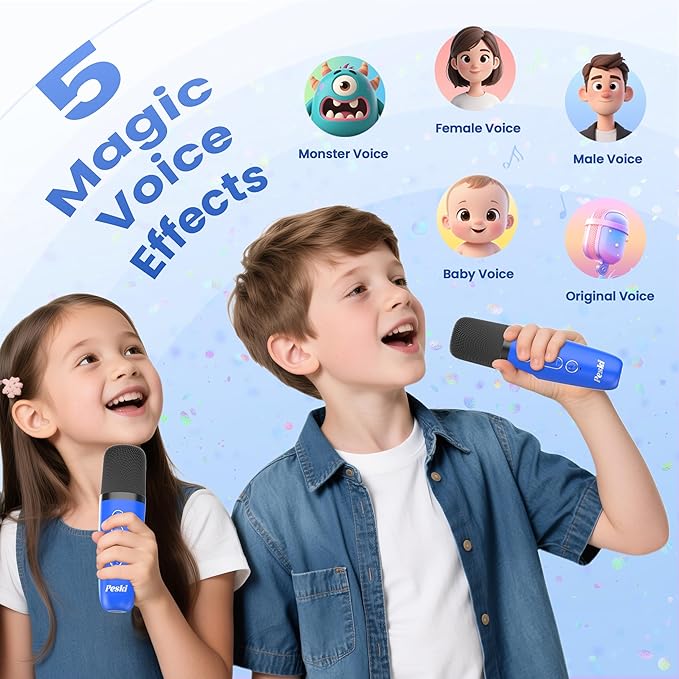 Karaoke Machine for Kids Adults, Portable Bluetooth Speaker with 2 Wireless Karaoke Microphones Player, 2026 TOP Birthday for Girls Boys 3,4,5,6,7,8+Year Old Toddler Kids Toys(Deepblue)