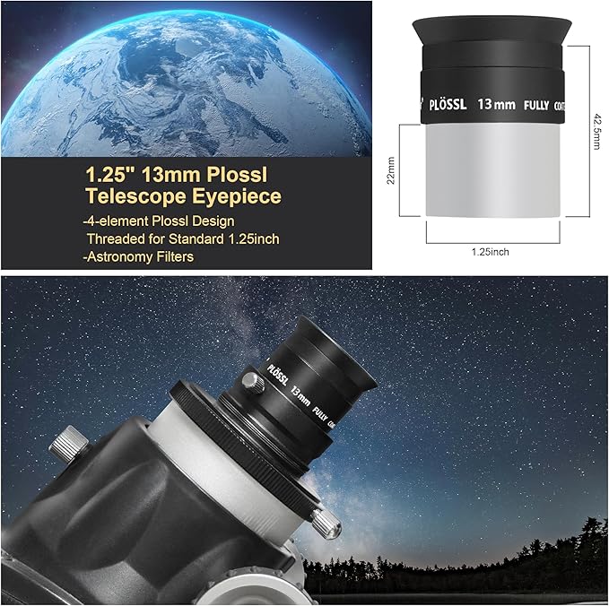 Alstar 1.25 Inch Plossl Telescope Eyepiece - 13mm Fully Multicoated Optical Lens for 1.25inch Astronomic Telescope and Astronomy Filters - 4 Element Plossl Design