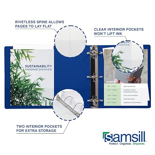 Samsill 1.5 Inch 3 Ring Binders, Made in USA, Economy Round Ring, Clear View Cover, 325 Sheet Capacity - for School, Home, Office - Blue, 4 Pack