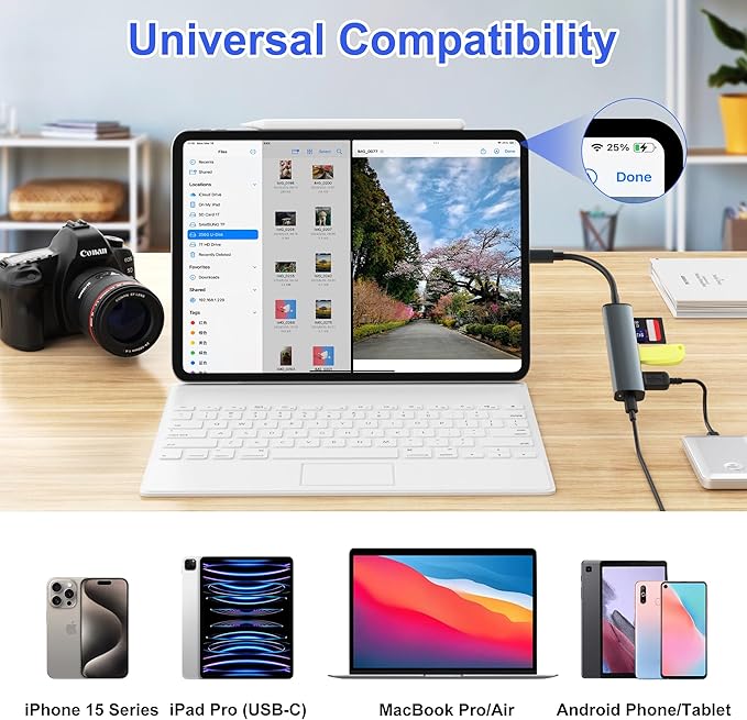 TIANSONG USB C SD Card Reader, Memory Card Reader with 60W PD Charger Adapter SD Card Adapter with SD/TF/USB 4 Ports for iPhone 15/16 iPad Pro MacBook Pro/Air iMac Android and More USB-C Devices