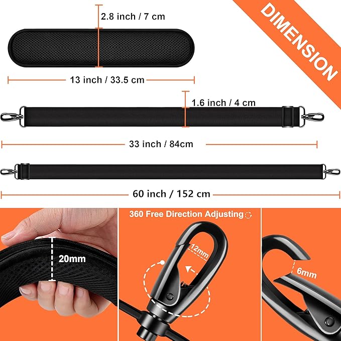 60 Inch Shoulder Strap, Ultra-Thick and Padded with Metal Swivel Hooks for Laptop Messenger and Crossbody Canvas Bags