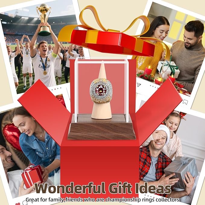 Championship Ring Display Case Baseball Softball Football Ring Holder Wanult Wood Base Acrylic Sports Ring Display Case Stand for Men Wooden Ring Box for Women Memorabilia Showcase Cube Collectibles