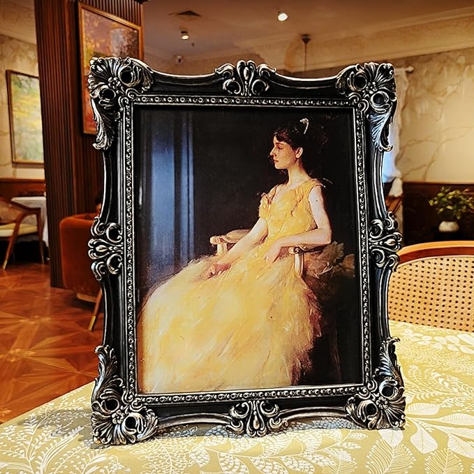 CISOO 8x10 Vintage Picture Frame Antique Ornate Black and Gold Photo Frame, for Table Top and Wall Display, Decorative Floral Design Retro Home Decor, Photo Gallery Art