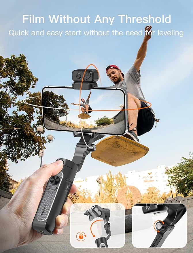 hohem iSteady XE Kit Gimbal Stabilizer for Smartphone, 3-Axis Gimbal for iPhone & Android with Magnetic Adjustable Fill Light, Portable & Foldable Stabilizer for Video Recording, YouTube TikTok Video