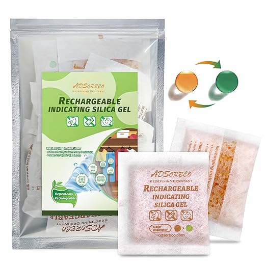 ADSorbco 5 Gram (500 Pack) Silica Gel Packets - Desiccant Packs for Storage, Moisture Absorbers for Food, Rechargeable, Orange-to-Green & White Blend for Food Storage, Electronics, Jewelry, Safes