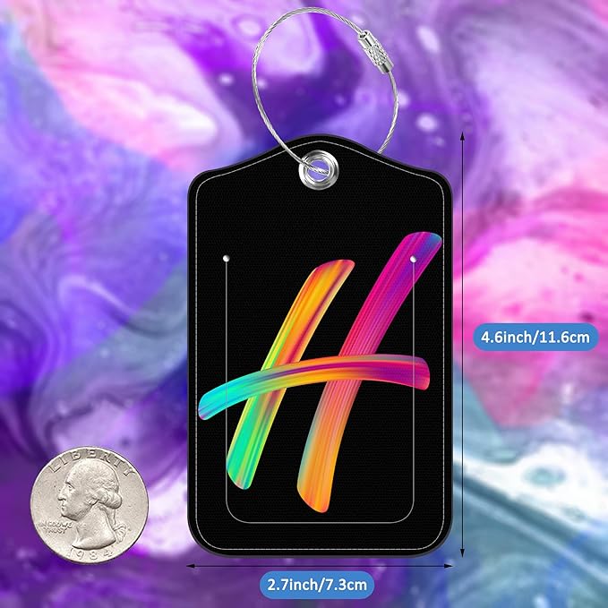 Luggage Tags for Suitcase,2 Pack Neon Colorful Letters Luggage Tags,Leather Baggage Tags Identifiers with Privacy Name Address Labels and Metal Loop for Women Men Girls Travel,Letter H