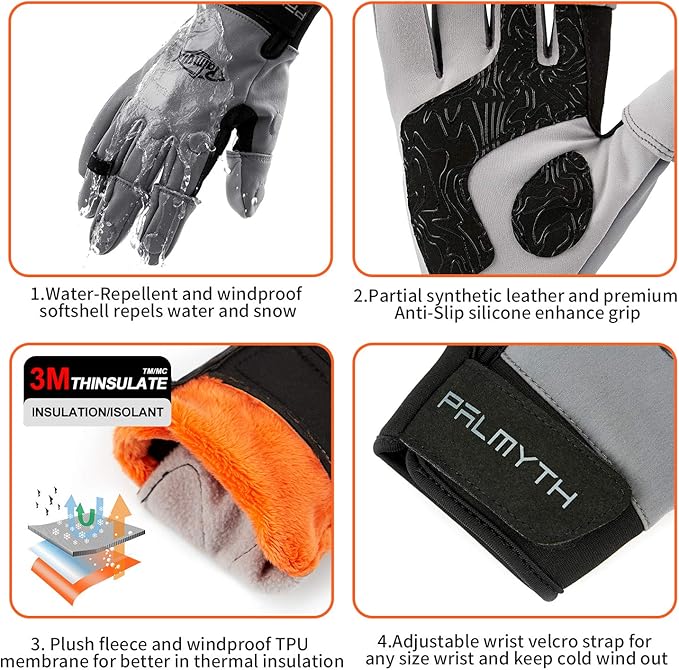 Palmyth Flexible Fishing Gloves Warm for Men and Women Cold Weather Insulated Water Repellent Great for Ice Fishing Fly Fishing Photography Motorcycling Running Shooting Hiking
