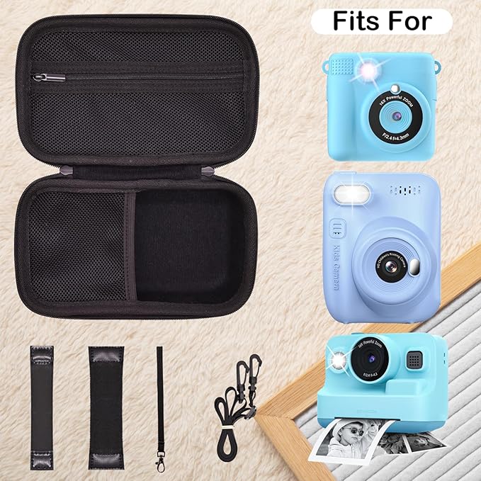 Instant Print Film Camera Case for Kid Cameras & Digital Video Camera, Hard Storage Holder Organizer Bag Compatible with ESOXOFFORE/Dylanto/Anchioo/MINIBEAR and More (Black)
