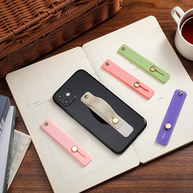 Weewooday 12 Pcs Phone Grip Strap Telescopic Finger Strap Bracket Portable Phone Finger Kickstand Handle Grip Holder(Bright Colors)