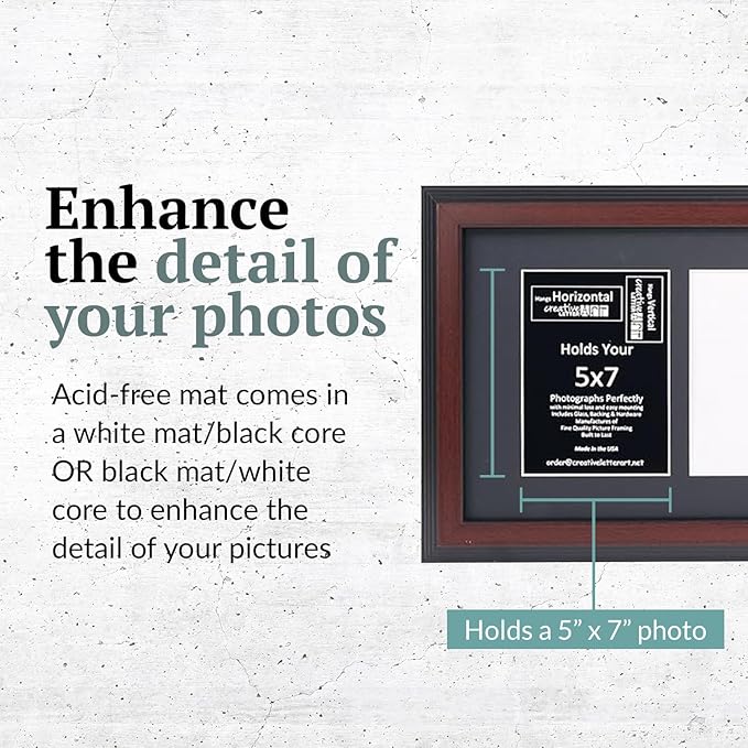 Creative Letter Art 3 Opening Mahogany Picture Frame with Glass to hold 5 by 7 inch Photographs including 10x20-inch Black Mat Collage