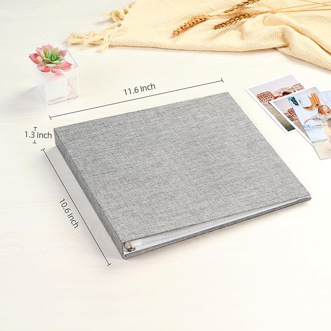 Mublalbum 10x10 Inch Large 3 Ring DIY Scrapbook Photo Album with 20 Plastic Sleeves 40 Pages Linen Cover Folder Binder for Baby Travel Wedding Anniversary and DIY Projects (Grey)