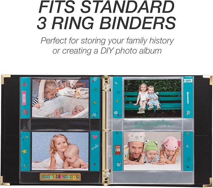 Samsill 4x6 Photo Pages for 3-Ring Binder - 4x6, 50 Pack, Holds 200 Pictures, Each 2-Pocket Photo Pages Hold Four 4 x 6 Pictures, 4x6 Photo Pockets, 4x6 Photo Sheet Protector