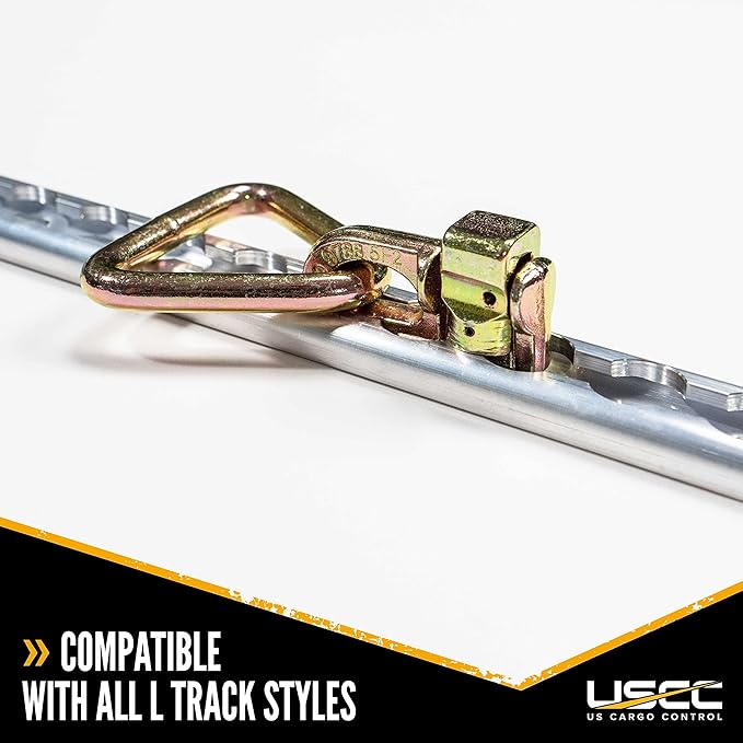 US Cargo Control Double Stud L Track Fitting with Delta Link (10 Pack), 5,000 LBS Break Strength, Use with L Track Rails in Truck Bed or Trailer, Automatic Locking with Spring Release