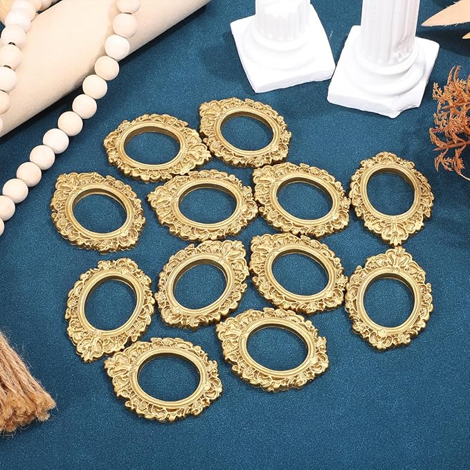 BESTOYARD 12Pcs Vintage Miniature Resin Photo Frames, Baroque Oval Jewelry Display Picture Frames for Christmas DIY Crafts, Home Table Photo Props