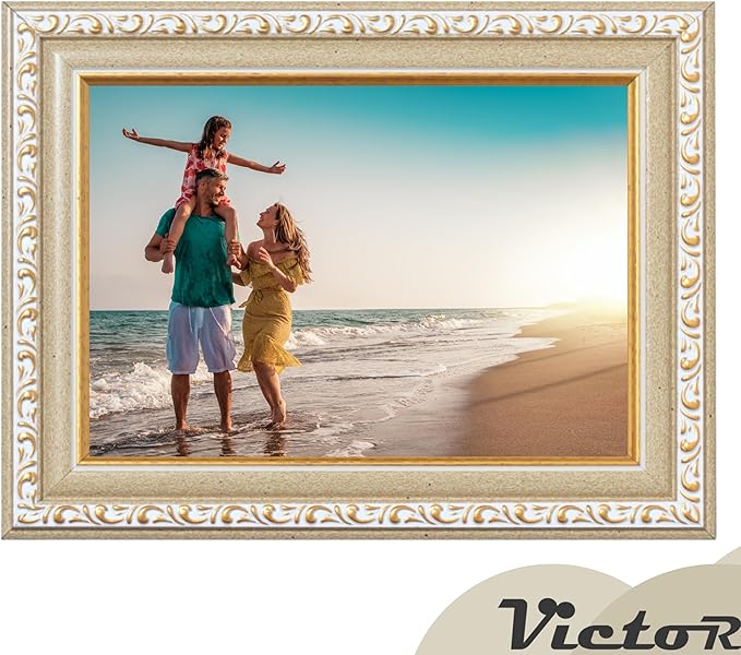 VictoR Picture Frame Chagall 4x6 Beige Gold - Vintage Picture Frames with Shutterproof Acrylic Glass - 4 x 6 Photo Frame - Beige Picture Frames - Antique
