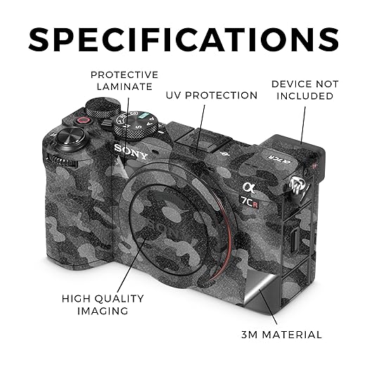 Glossy Glitter Camera Skin Compatible with Sony Alpha 7CR Camera (2023) - Black Camo - Premium 3M Vinyl Protective Wrap Decal Cover - Easy to Apply | Crafted in The USA by MightySkins
