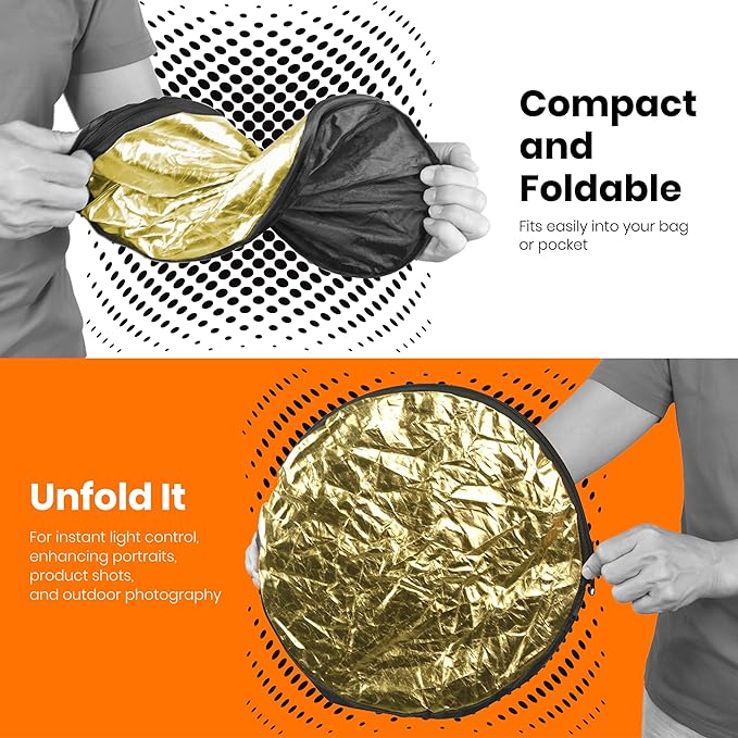 PhotoTrust Mini 5 in1 Pocket Reflector-Super Portable Reflector 12"/30cm Collapsible Multi-Disc Photography Light Reflector Diffuser-Silver/Gold/Black/White/Translucent for Studio/Macro Photography
