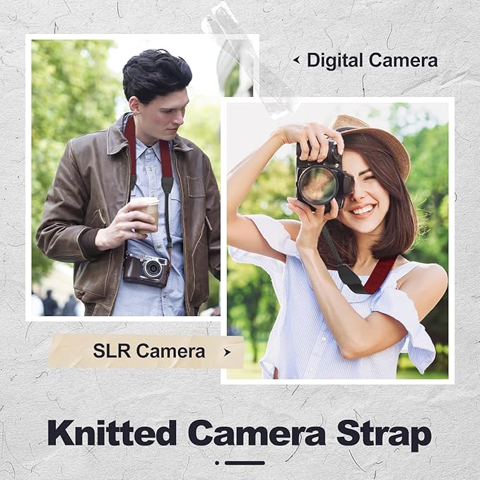 Universal Camera Strap - Camera Neck Strap, Adjustable Shoulder Straps Compatible with Canon, Fujifilm, Nikon, Olympus, Panasonic and other SLR and mirrorless cameras - Red and Black Stripes