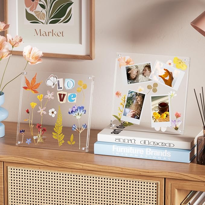 Janaden 2x3 Polaroid Picture Frame Holder for Photos, Acrylic Fridge Magnetic Frame Compatible with Fujifilm Instax Mini/Square Film, Instax Collage Frame for Refrigerator and Desktop Picture Display