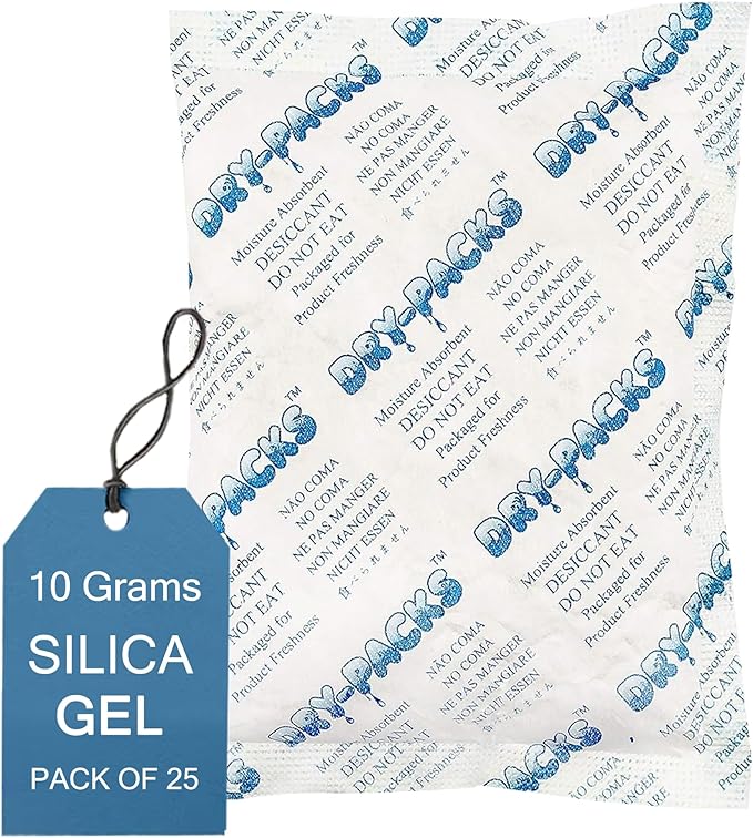 Silica Gel Desiccants 2- 1/4 x 1 1/2 inches-25 Silica Gel Packs of 10 Grams Each by Dry Packs