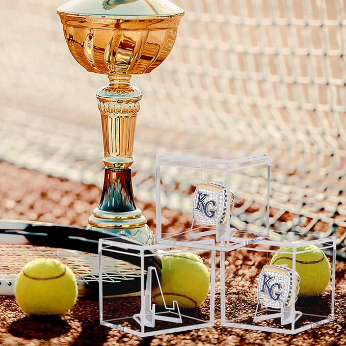 20 Pack Championship Ring Display Case Clear Acrylic Ring Case Display Box for Sports Baseball Softball Football Golf Single Ring Coin Holder Stand, 2.16 Inch