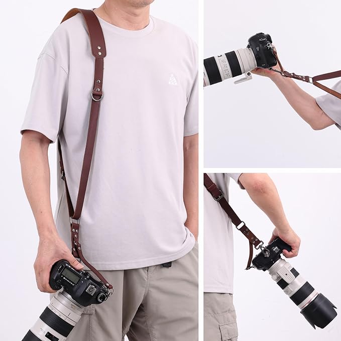 Padwa Lifestyle Dark Brown Single Camera Harness Strap for One Camera - Professional Single Full Grain Leather Cowhide Camera Harness,Quick Release Gear DSLR Camera Straps for Photographers