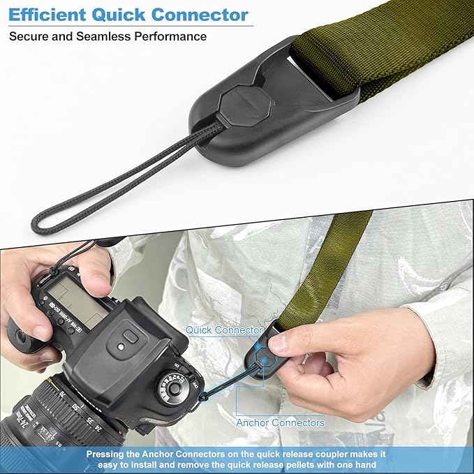 Adjustable Camera Strap, Universal Camera Strap with Quick Release and Connection, Comes with Comfortable Silicone Shoulder Pads and Base, Smooth and Sturdy, Strap Width 1''(2.5cm Green)