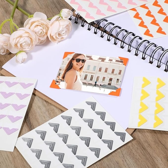 360 Pcs Photo Corner Stickers, Colorful Self Adhesive Frame Stickers Photo Sticker Picture Mounting Corner Scrapbook Supplies Stamping Supplies for Wall DIY Album, Memory Books, Diary