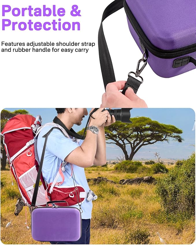 RAIACE Hard Case Compatible with Sony Alpha 7 II III IV/7R V Camera, for Nikon, for Canon, for Pentax and More.Large Capacity With Mesh Pocket for Lens, Charger, Cables, Cards and Accessories.-Purple