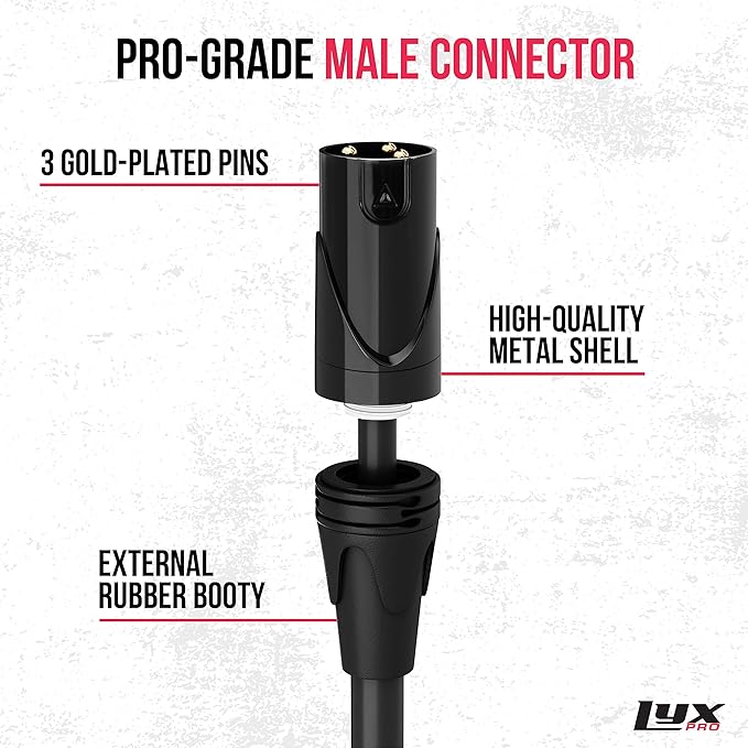 LyxPro Quad Series 20 ft XLR 4-Conductor Star Quad Balanced Microphone Cable for High End Quality and Sound Clarity, Extreme Low Noise, Black