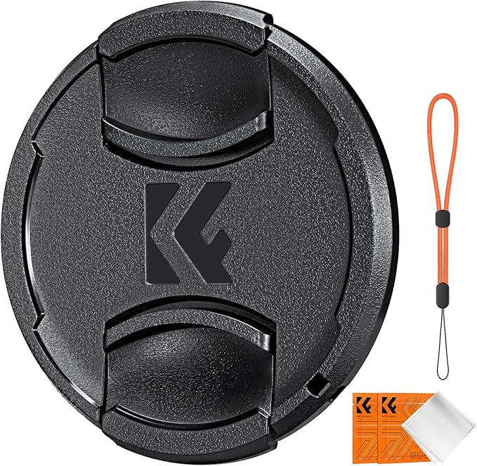 K&F Concept 43mm Lens Cap Cover, 4-in-1 Center Pinch Lens Cover + Anti-Loss Keeper Leash + Microfiber Cleaning Cloth Kits Compatible with Nikon, Canon, Sony, Fujifilm Camera Lenses