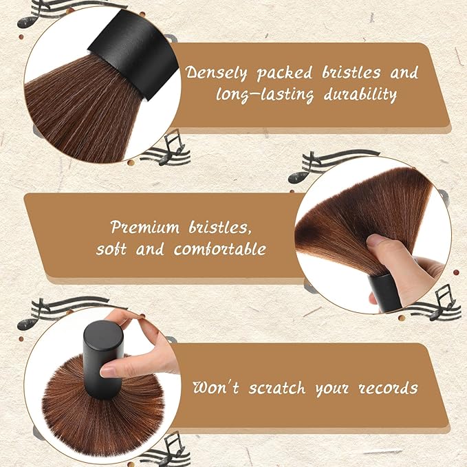 3 Pcs Vinyl Record Cleaning Brush Wooden Anti Static Dust Record Vinyl Cleaner Kit Player Accessories Gift for Music Lovers(Black)