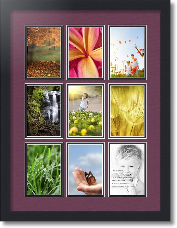 Art to Frames Double-Multimat-1047-815/89-FRBW26079 Collage Photo Frame Double Mat with 9-4x6 Openings and Satin Black Frame