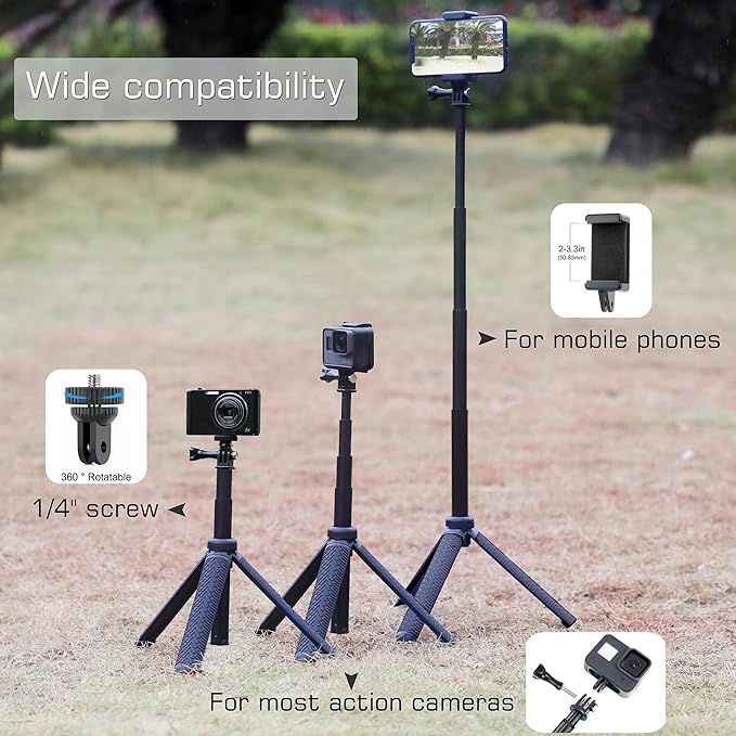 GEPULY Underwater Tripod Stand Aluminum Selfie Stick Pole - Waterproof Hand Grip for GoPro Here 13 12 11 Insta360 AKASO DJI OSMO Action 6&Smartphones Extended Monopod Accessories