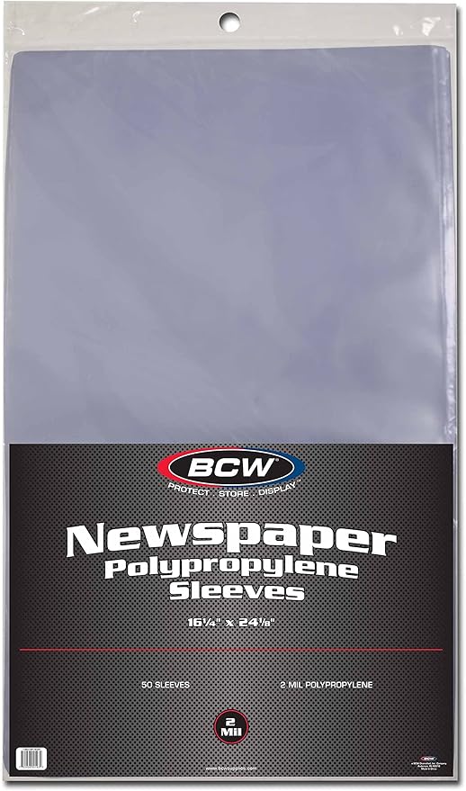 BCW Newspaper 2-mil Polypropylene Sleeves 16" X 24" | 50-Sleeves per Pack | 1-Pack