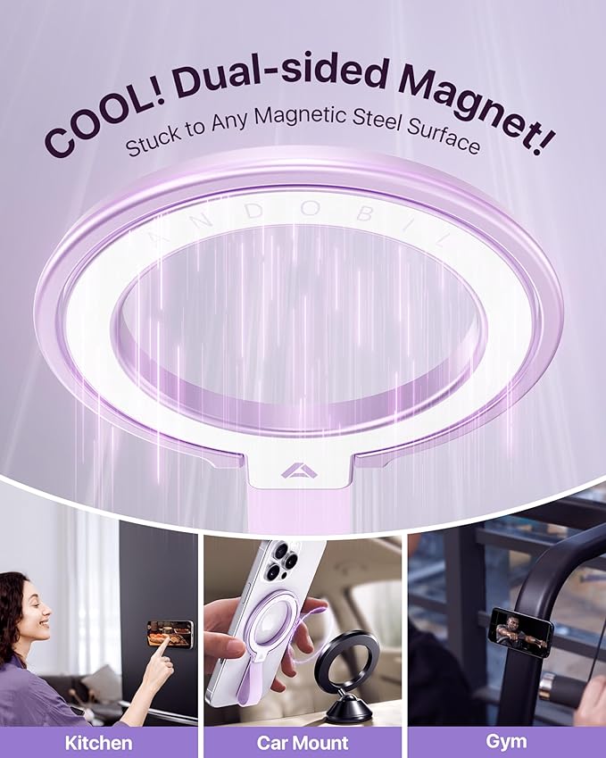 andobil [2025 Unrivaled Stability] Magnetic Phone Grip Holder for MagSafe Ring Stand Holder Kickstand Compatible with MagSafe Accessories for iPhone 17 Air 16 Pro Max Plus 15 14 13 12&Android, Purple