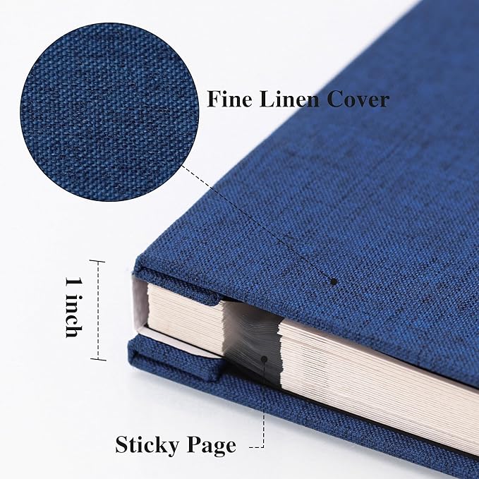 Vienrose Large Photo Album Self Adhesive for 4x6 8x10 10x12 Pictures Linen Scrapbook Album DIY 40 Blank Pages with A Metallic Pen