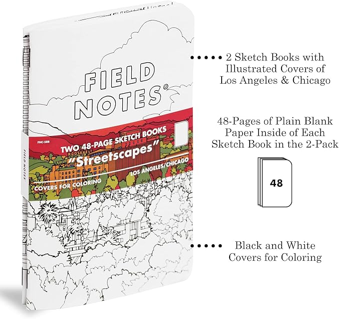 Field Notes: Streetscapes Edition Sketch Book 2-Pack Version B - Los Angeles & Chicago - Blank Paper Memo Book with Covers for Coloring - 4.75 x 7.5 Inch
