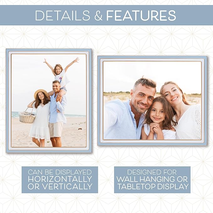 Sheffield Home Tabletop Picture Frame – Iron Enamel Decorative Display Frame for Home or Office, 5x7 Inch, White and Blue