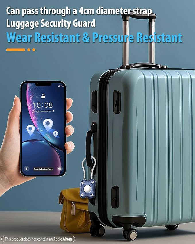 4 Pack Airtag Holder with Wire Cable, Secure Lock Airtag Keychain,IPX7 Waterproof,360°Hard Protective Air Tag Case Holder for Apple Air tag for Key Chain,Key Ring,Car,Luggage