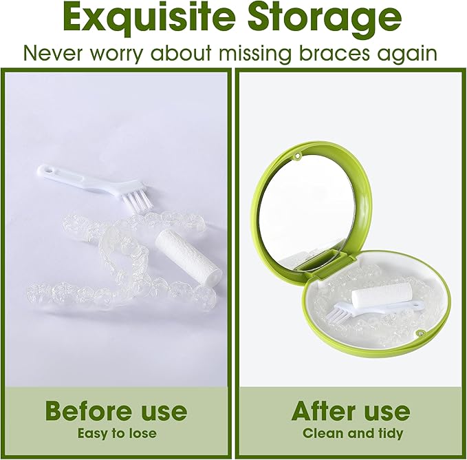 2 PCS Retainer Cases, Compatible with Invisalign, Mouth Guard Case with Mirror, Suitable for Storage Retainer Removal Tool, Chewy, and Brush (1PCS Green White+1PCS Black Purple)
