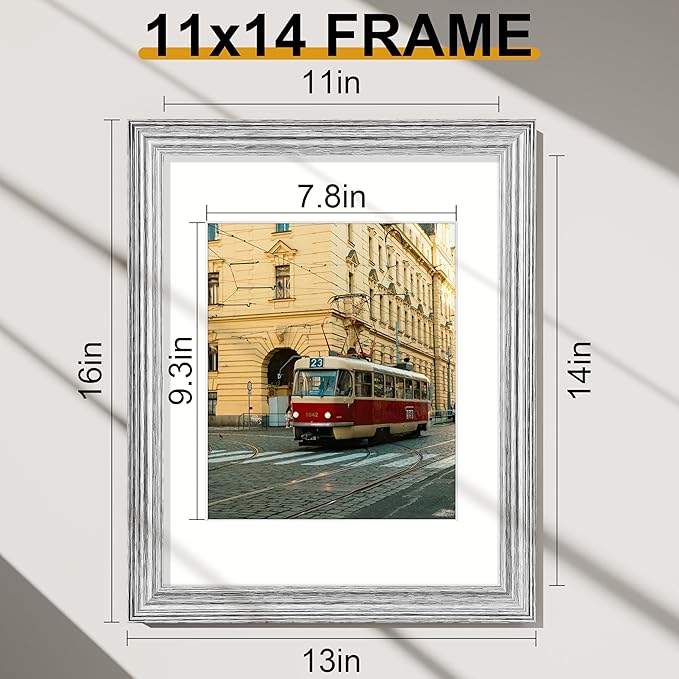 Vittanly 11x14 Picture Frames Set of 2, Ornate Vintage Photo Frame for Wall or Tabletop, Display 8x10 Pictures with Mat or 11x14 without Mat, Rustic Silver