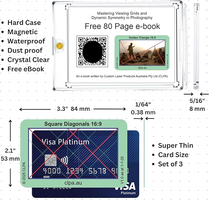 CLPA Square Diagonals Viewfinder: Credit Card-Sized Composition Grids for Video, Photography & Art in 4:3, 3:2, & 16:9